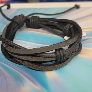 Black Leather 7" Bracelet Adjustable